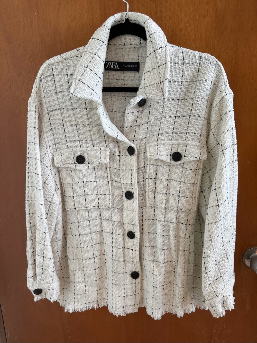 Zara Cream Tweed Jacket with Black Grid